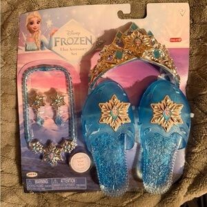 Disney Frozen Elsa Dress-Up Set — Bright Blue Shoes, Gold Tiara & Blue Jewelry
